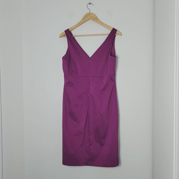 Evan Picone Purple Sleeveless V-Neck Gathered Cocktail Sheath Knee Dress Size 12 - Picture 3 of 10